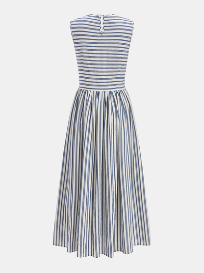 Striped Cotton Sleeveless Smocked Maxi Dress