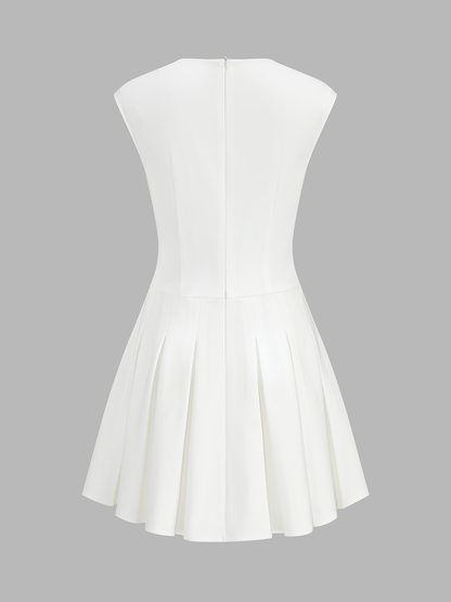 Sleeveless Horsebit Pleated Mini Dress