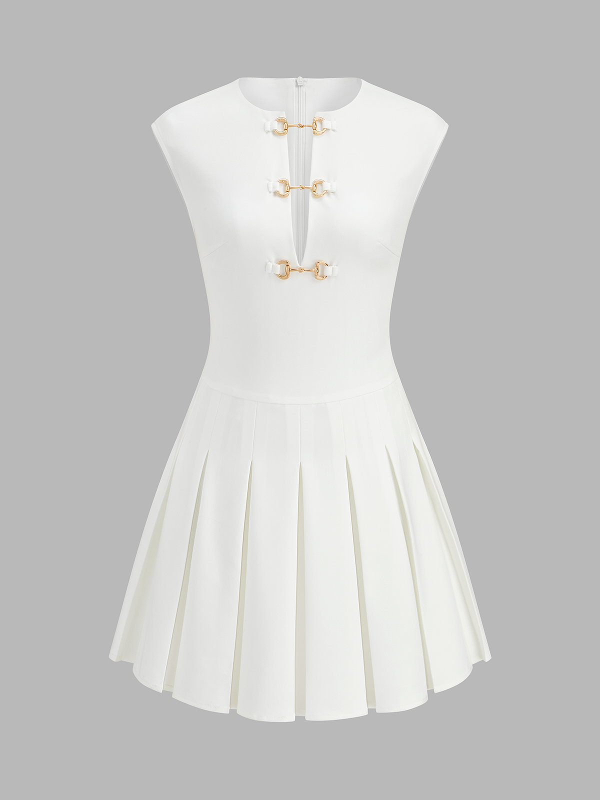 Sleeveless Horsebit Pleated Mini Dress
