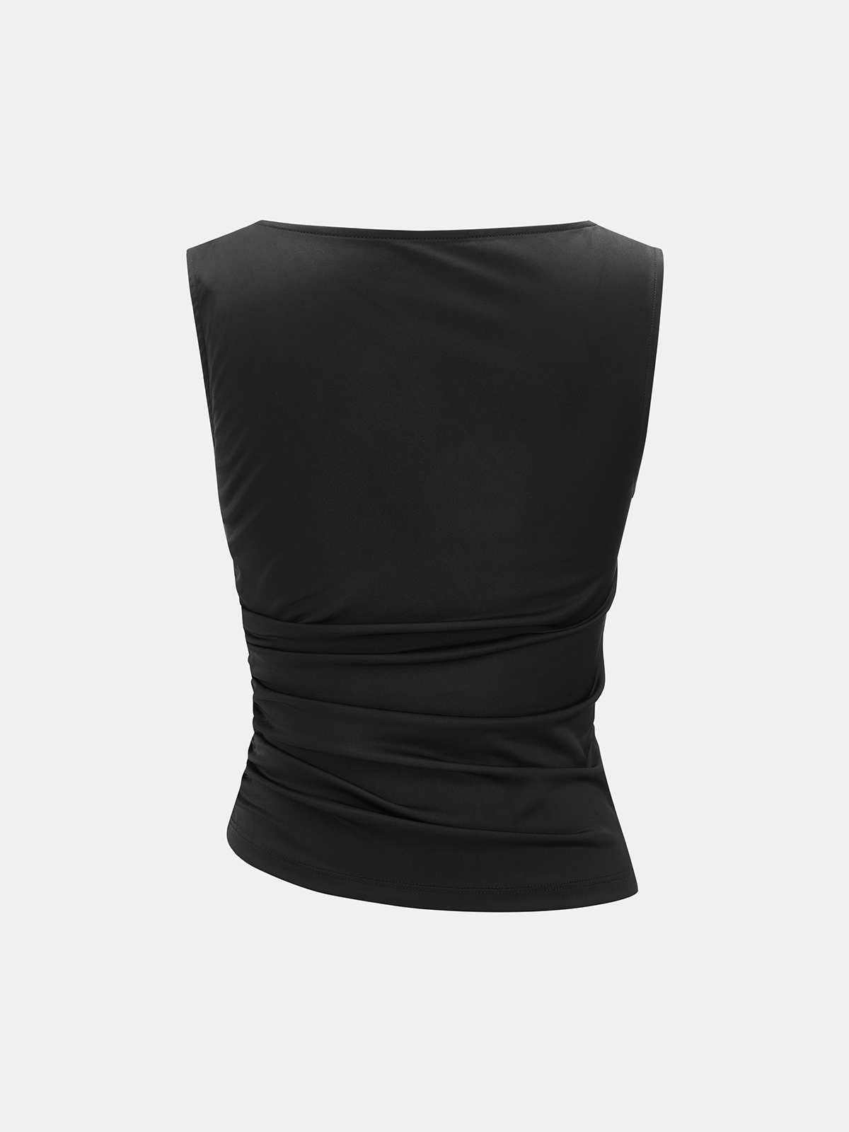 Metal Detail Satin Ruched Cowl Neck Tank Top