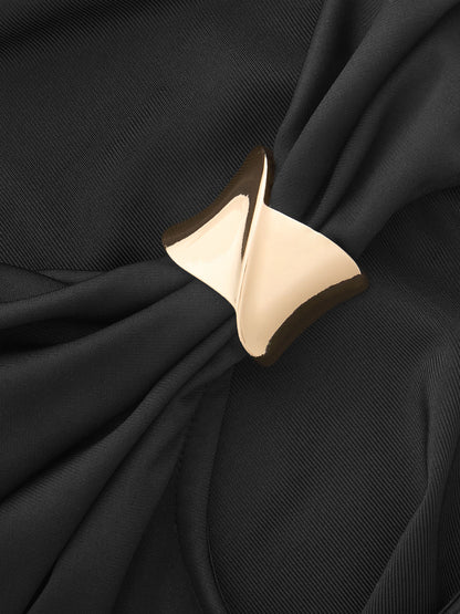 Metal Detail Satin Ruched Cowl Neck Tank Top