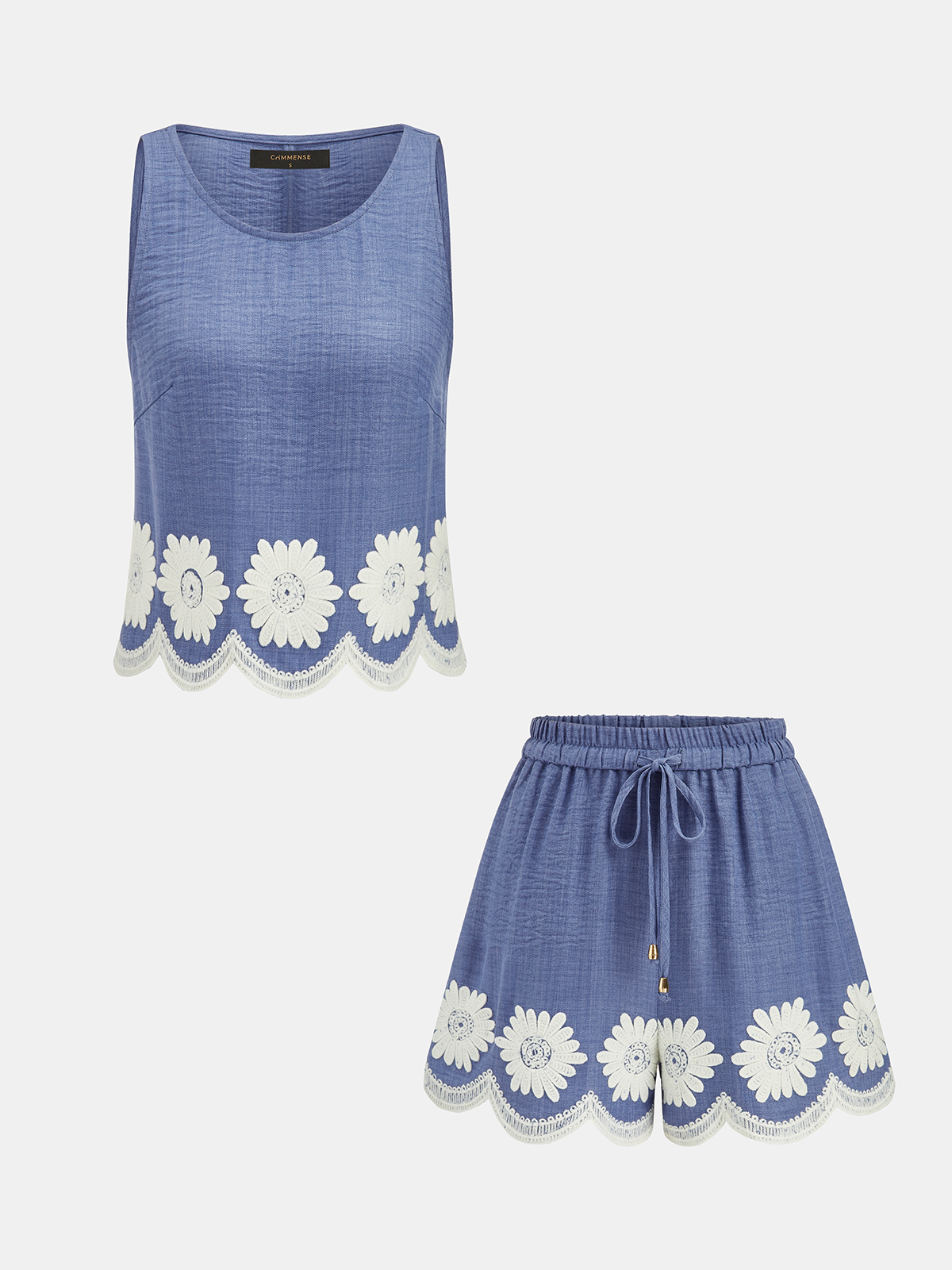 Daisy Embroidered Tank Top & Shorts Set