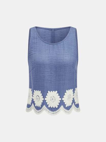 Daisy Embroidered Tank Top & Shorts Set