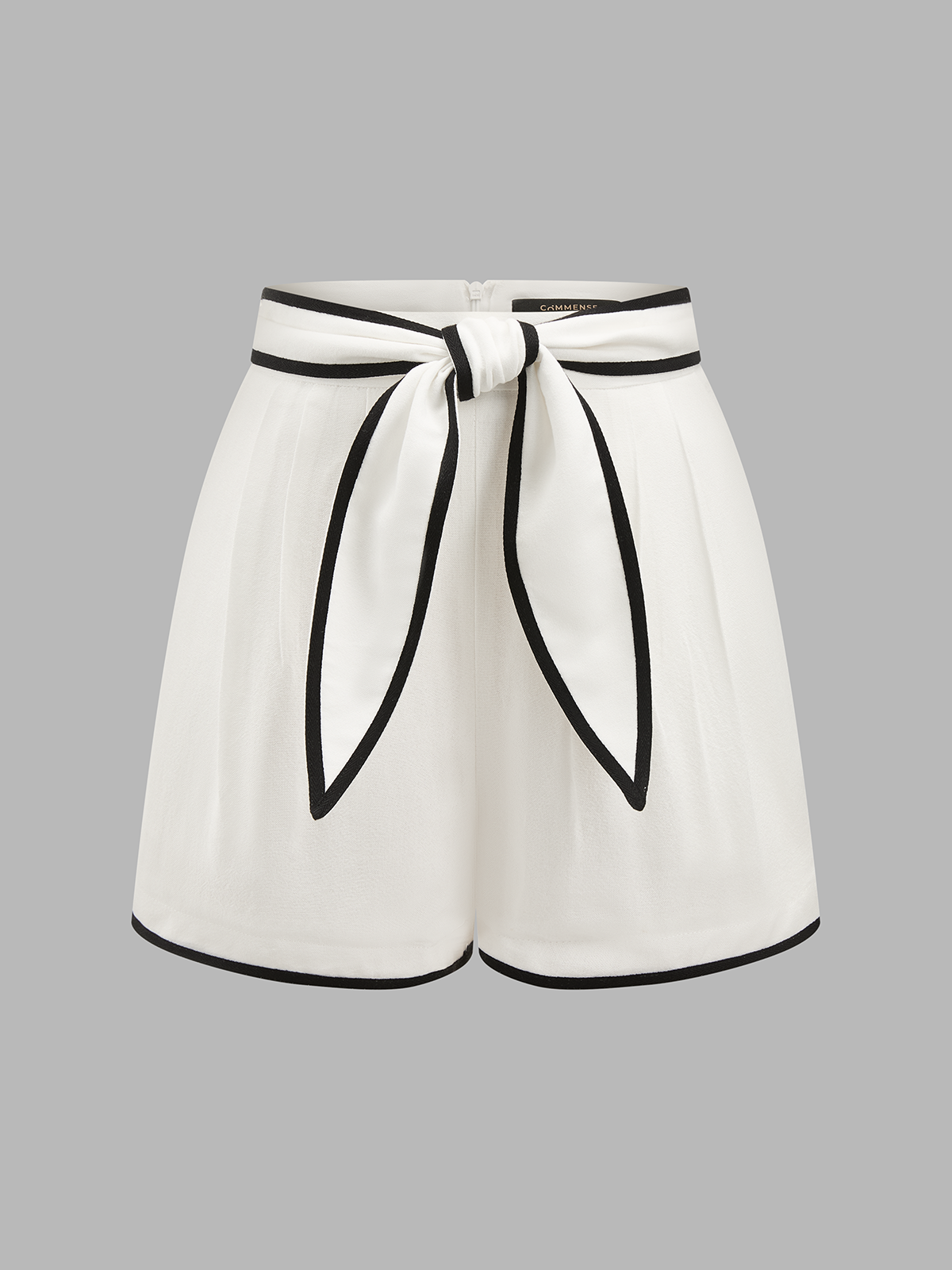 Contrast Trim Cotton Linen Tie-Waist Shorts
