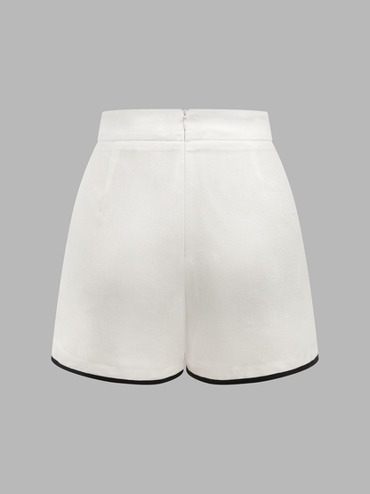 Contrast Trim Cotton Linen Tie-Waist Shorts