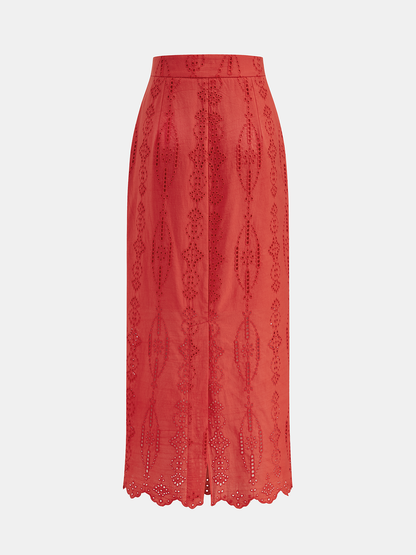 Cotton Eyelet Embroidery Top & Midi Skirt Set