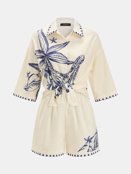 Seashell Print Shirt & Shorts Set