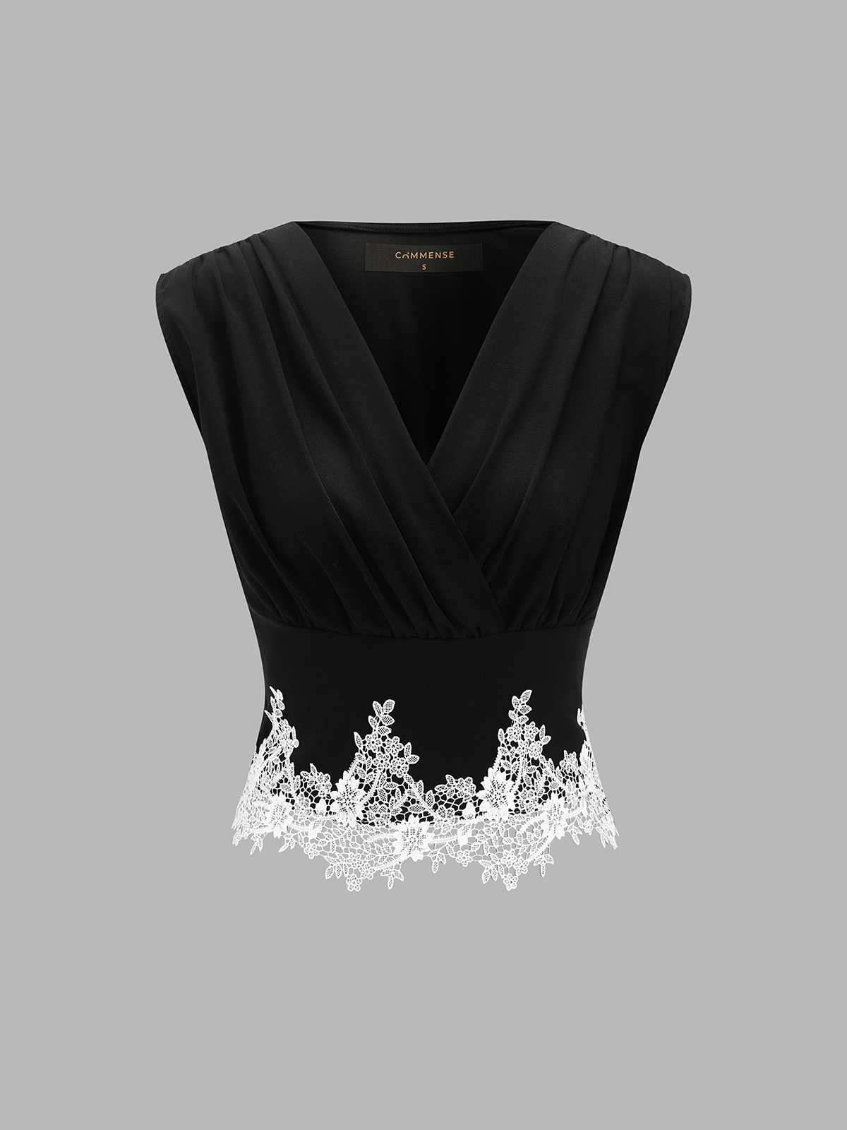V-Neck Sleeveless Lace Trim Blouse