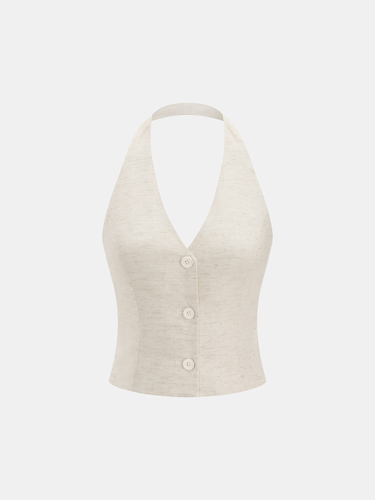 Linen Blend Halter Buttoned Top & Pants Set