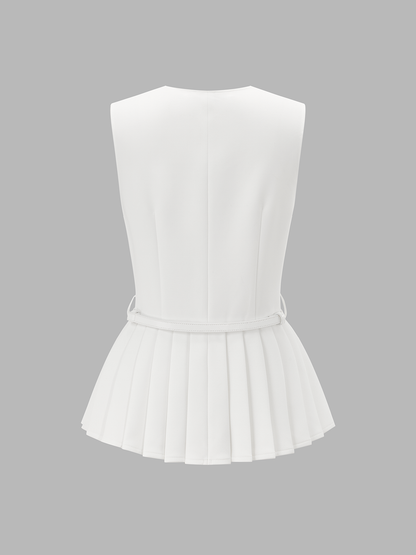 Belted Sleeveless Pleated Peplum Top