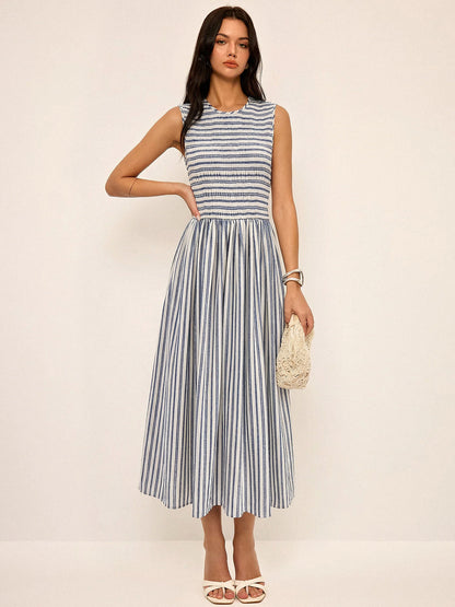 Striped Cotton Sleeveless Smocked Maxi Dress