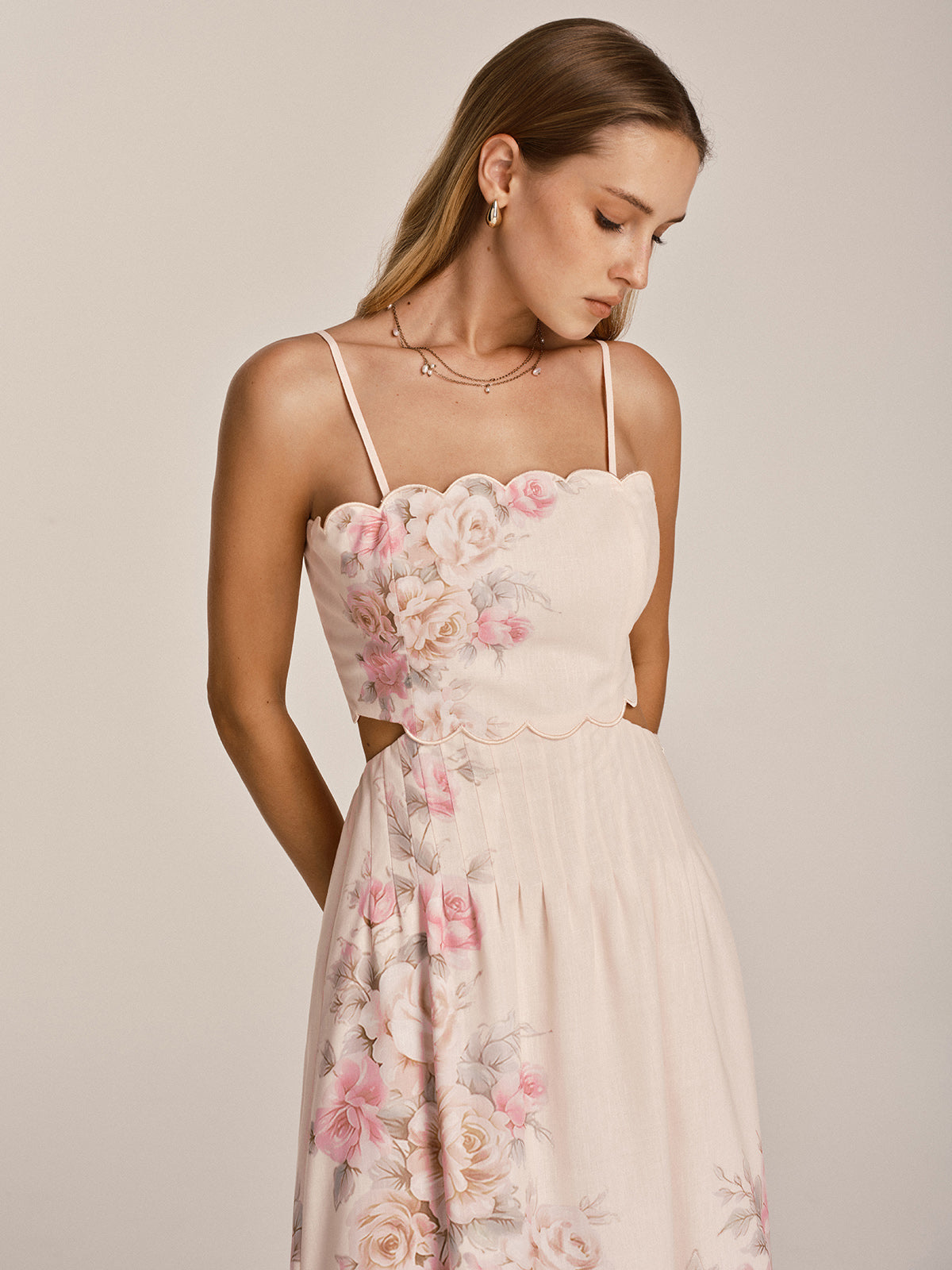 Floral Print Cut-Out Cami Maxi Dress