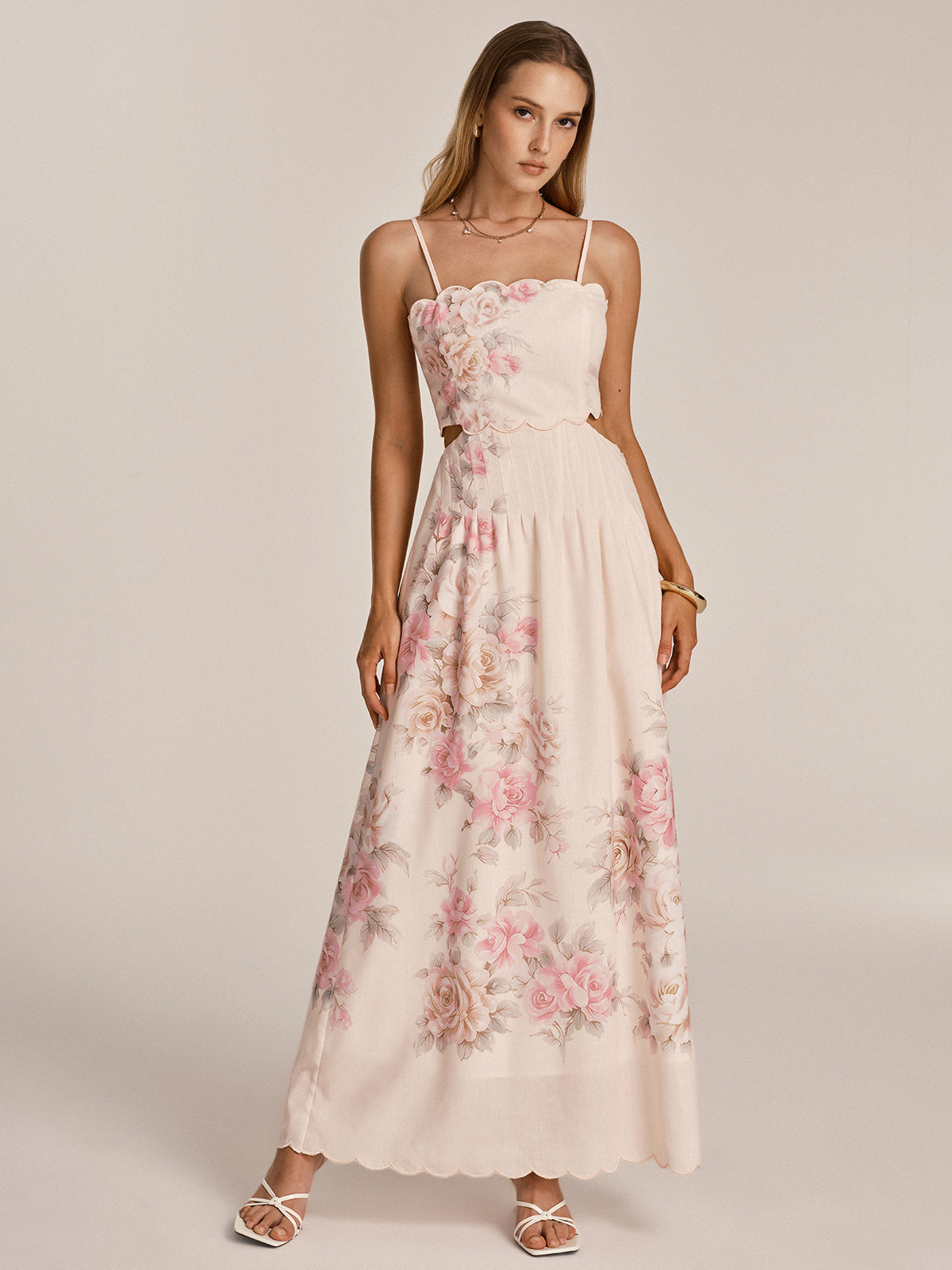 Floral Print Cut-Out Cami Maxi Dress