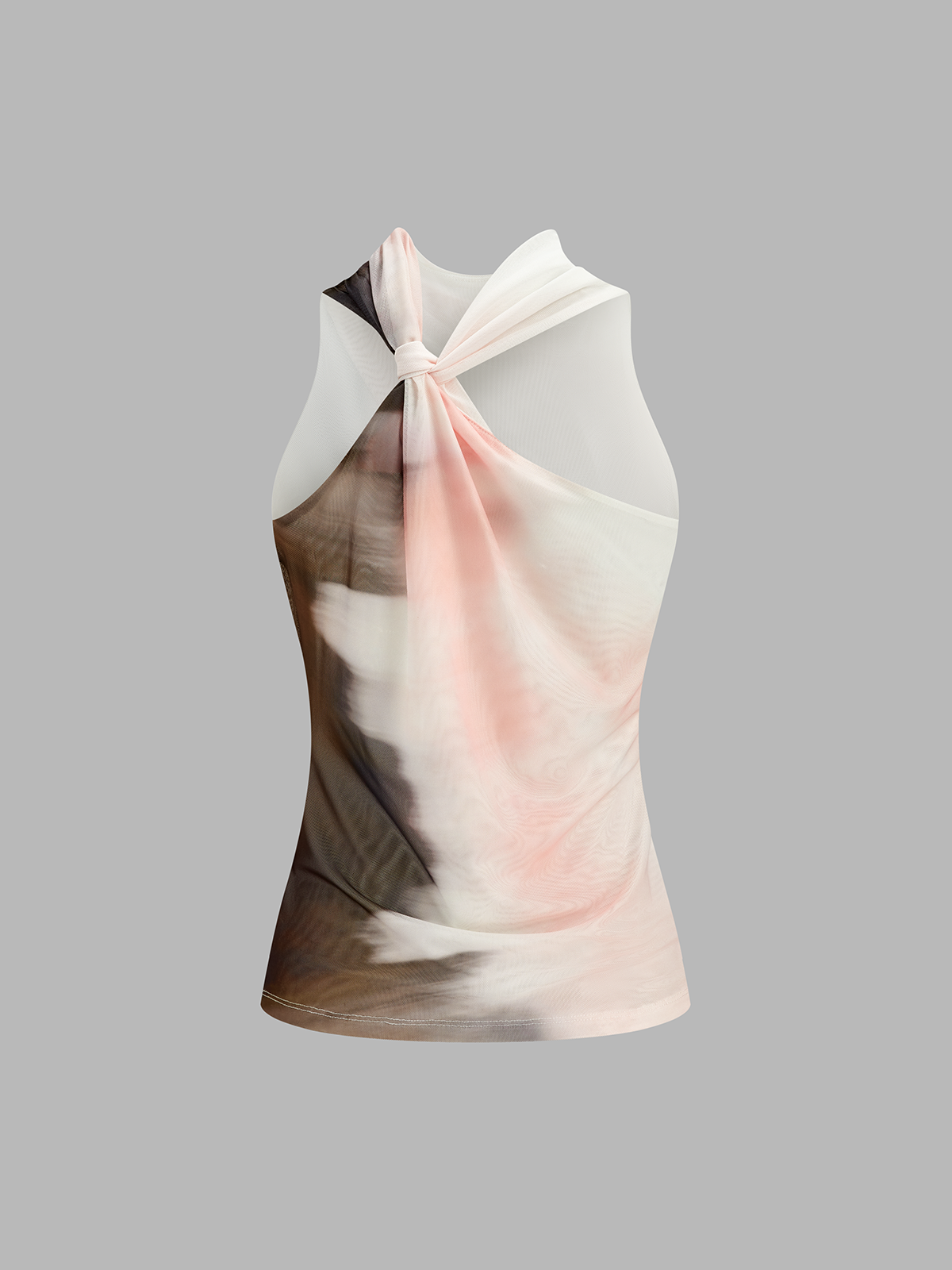 Tie-Dye Mesh Cowl Neck Sleeveless Top
