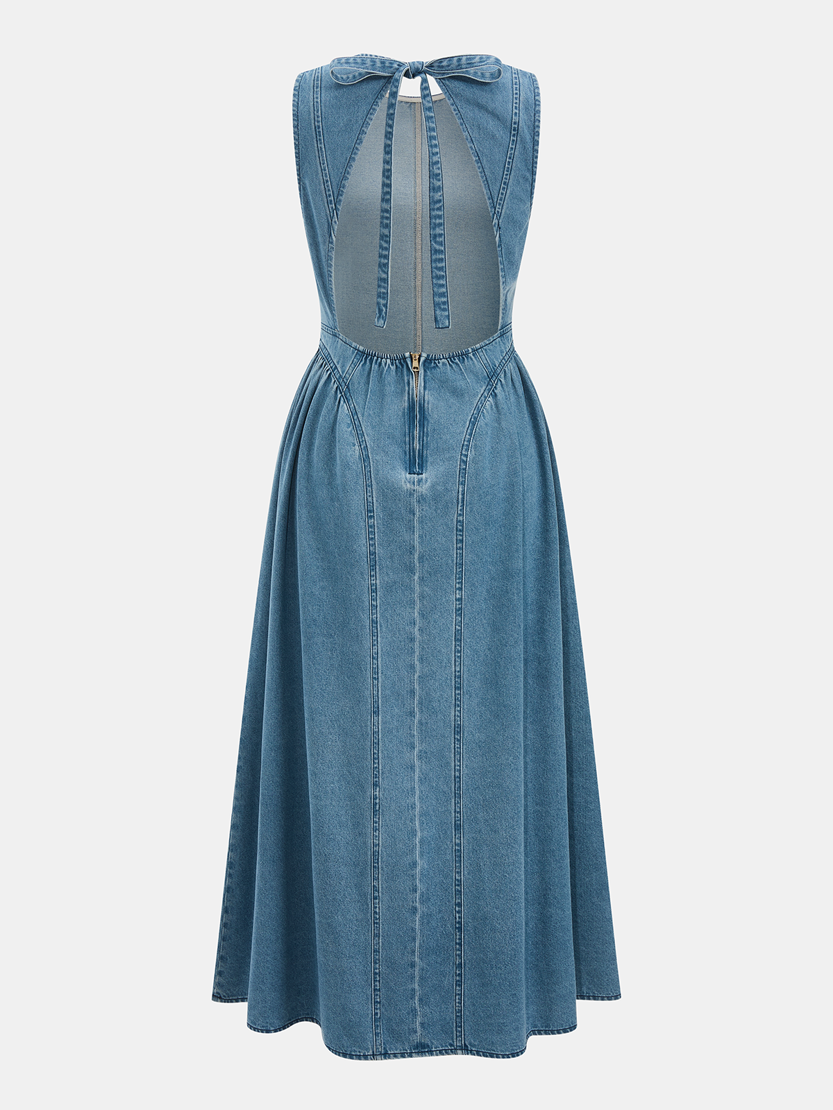 Denim Sleeveless Backless Maxi Dress
