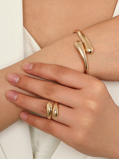 2Pcs Smooth Minimalist Open Bangle & Ring Set