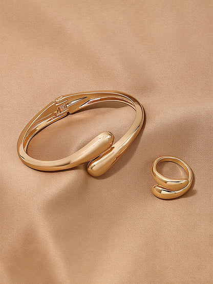 2Pcs Smooth Minimalist Open Bangle & Ring Set