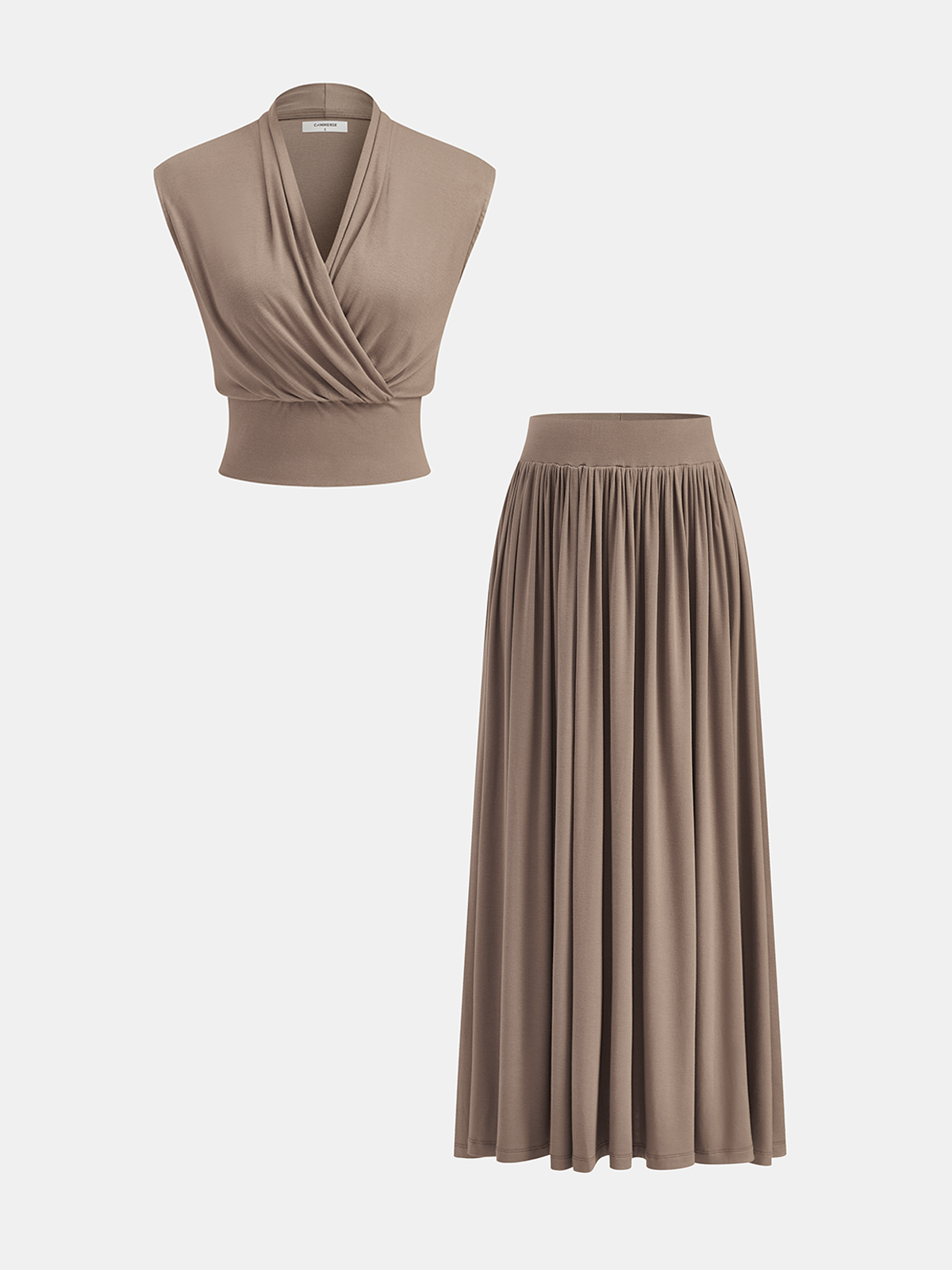 Wrap Cinched Top & Pleated Maxi Skirt Set