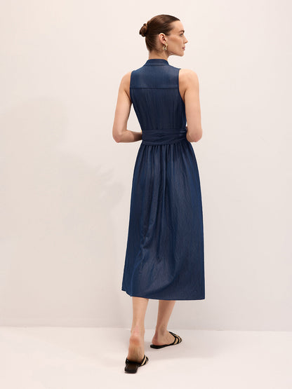Cotton Blend Sleeveless Belted Maxi Dress