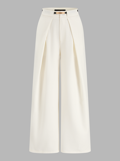 Mid Waist Belted Pleated Wide Leg Pants