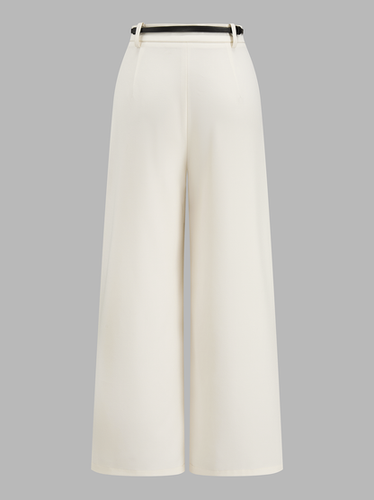 Mid Waist Belted Pleated Wide Leg Pants