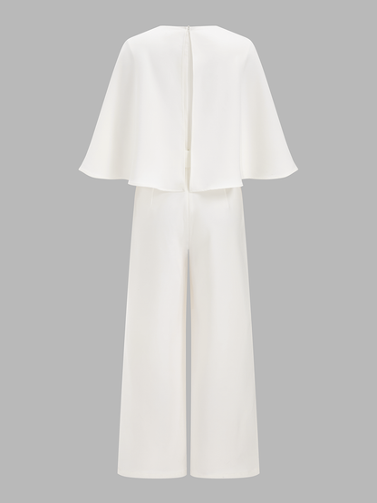 Cape-Sleeve Belted Wide-Leg Jumpsuit