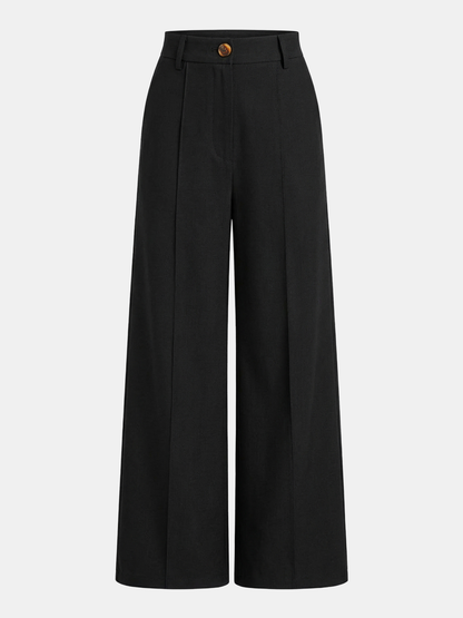 Linen Blend Mid-Waist Wide Leg Pants