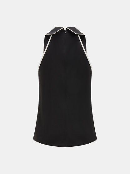Tie Detail Contrast Piping Sleeveless Blouse