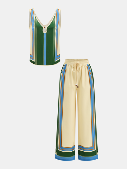 Geometric Print Cami Top & Wide Leg Pants Set