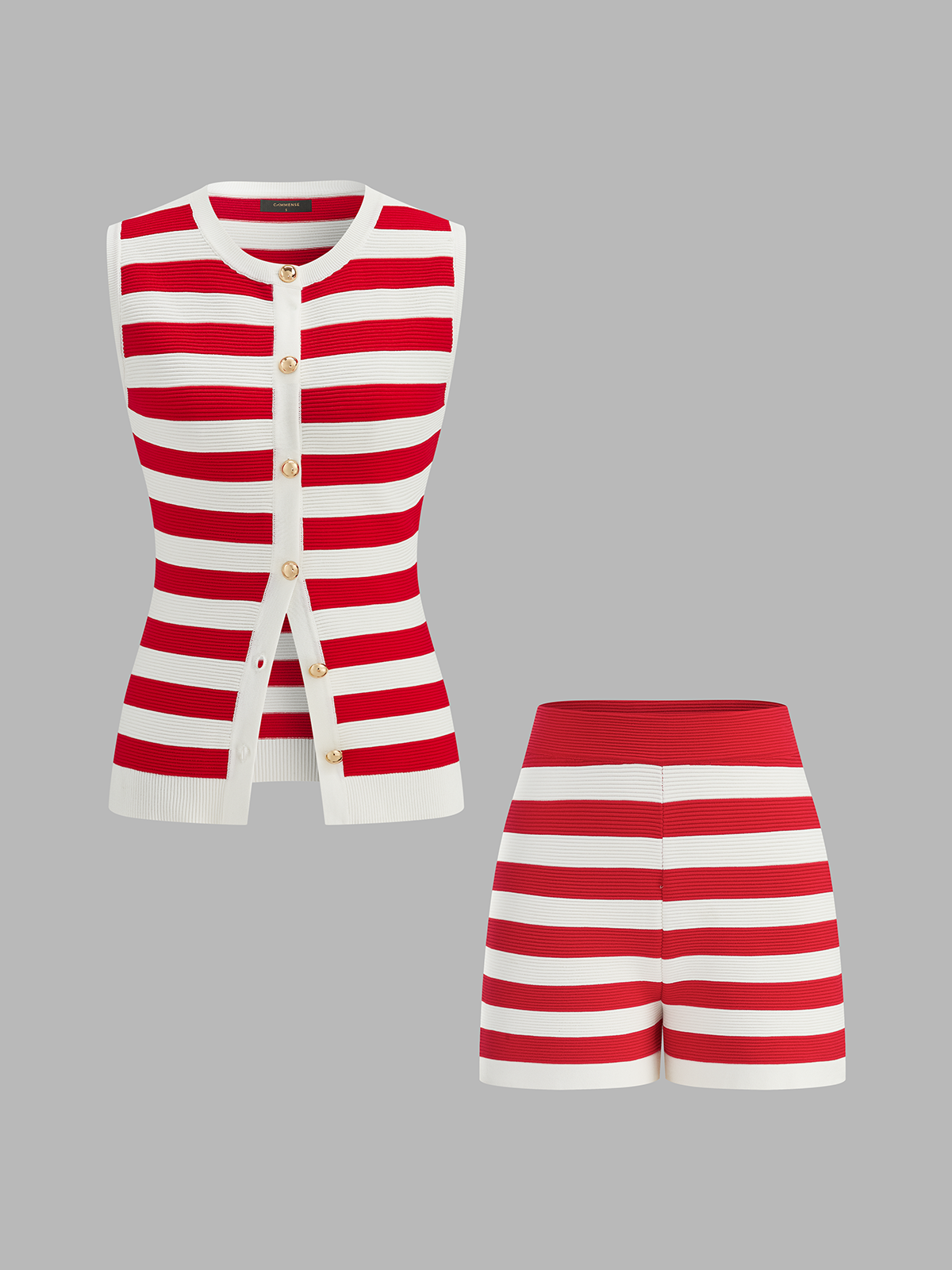 Striped Sleeveless Knit Top & Shorts Set