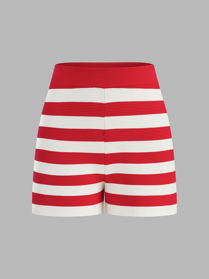 Striped Sleeveless Knit Top & Shorts Set