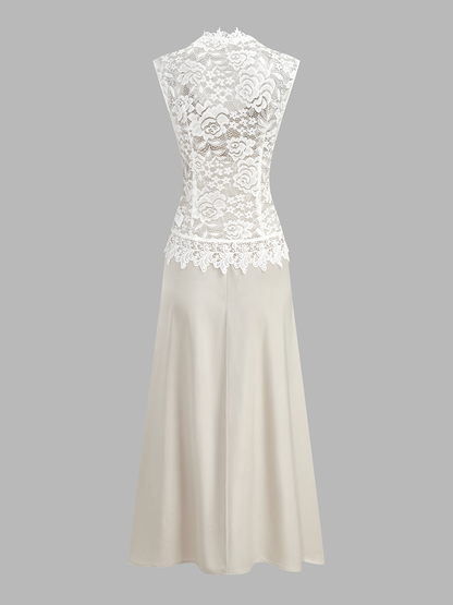 Satin Cami Dress & Lace Vest Two-Piece Set