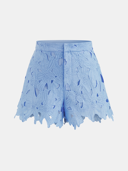 Floral Lace Cropped Shirt & Shorts Set