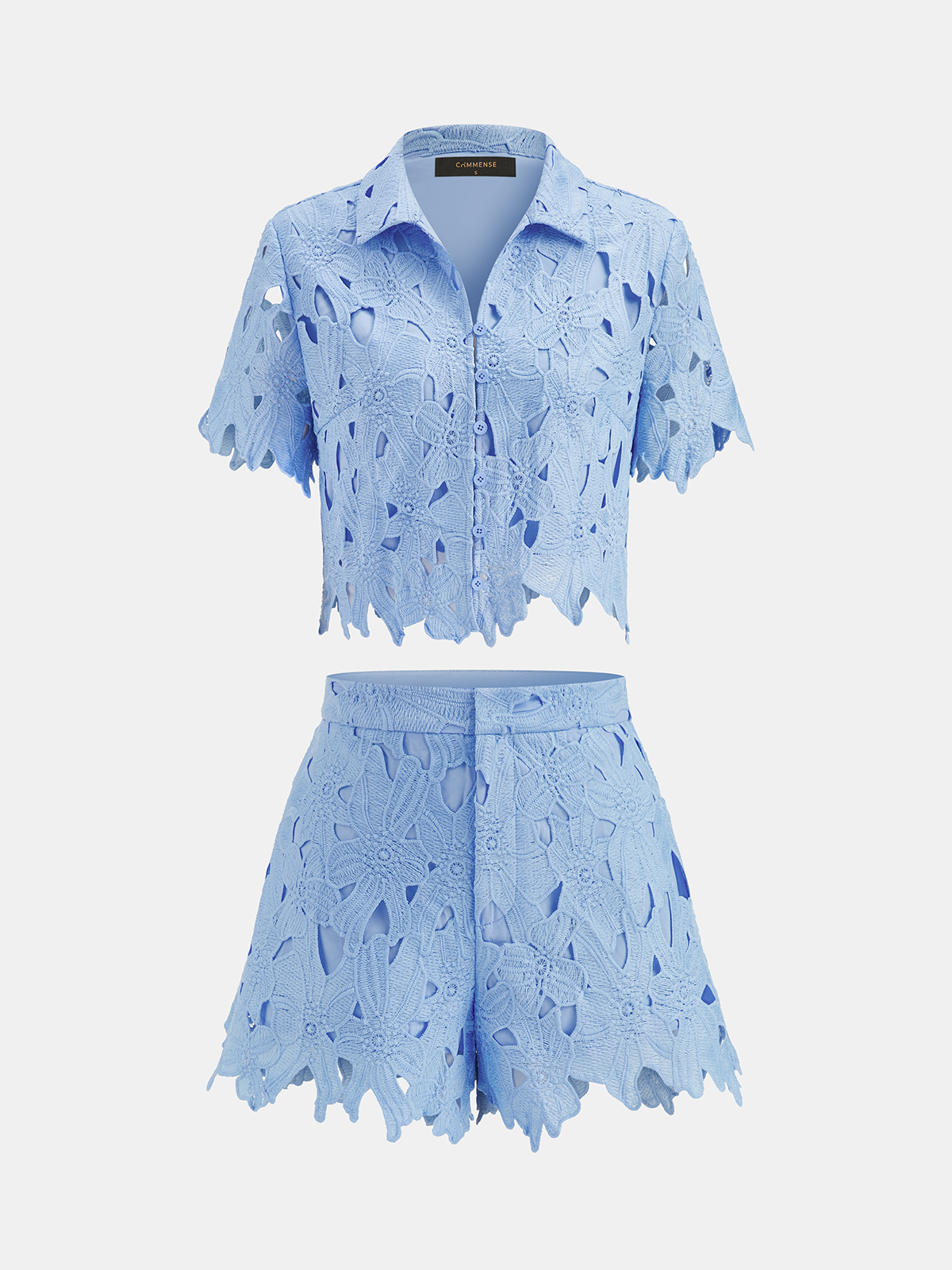Floral Lace Cropped Shirt & Shorts Set
