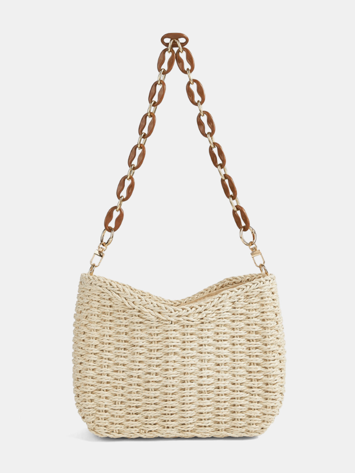 Chain Strap Straw Woven Shoulder Bag