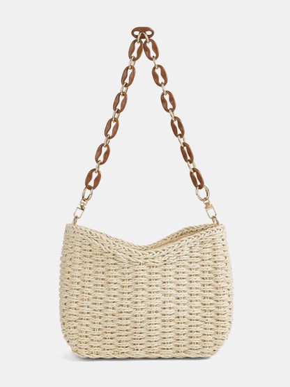 Chain Strap Straw Woven Shoulder Bag