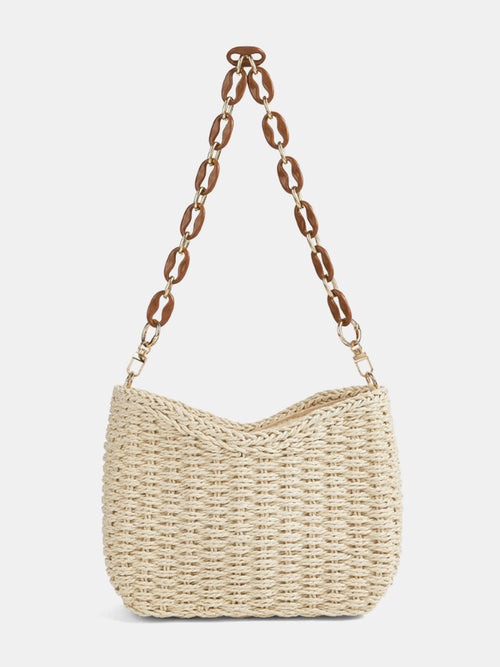 Chain Strap Straw Woven Shoulder Bag
