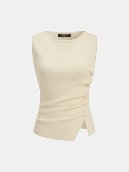 Ruched Button Detail Knit Tank Top