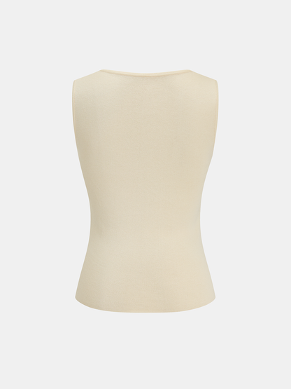Ruched Button Detail Knit Tank Top