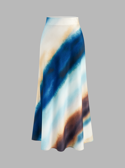 Tank Top & Ombre Watercolor Midi Skirt Set