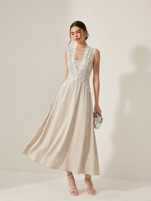 Satin Cami Dress & Lace Vest Two-Piece Set