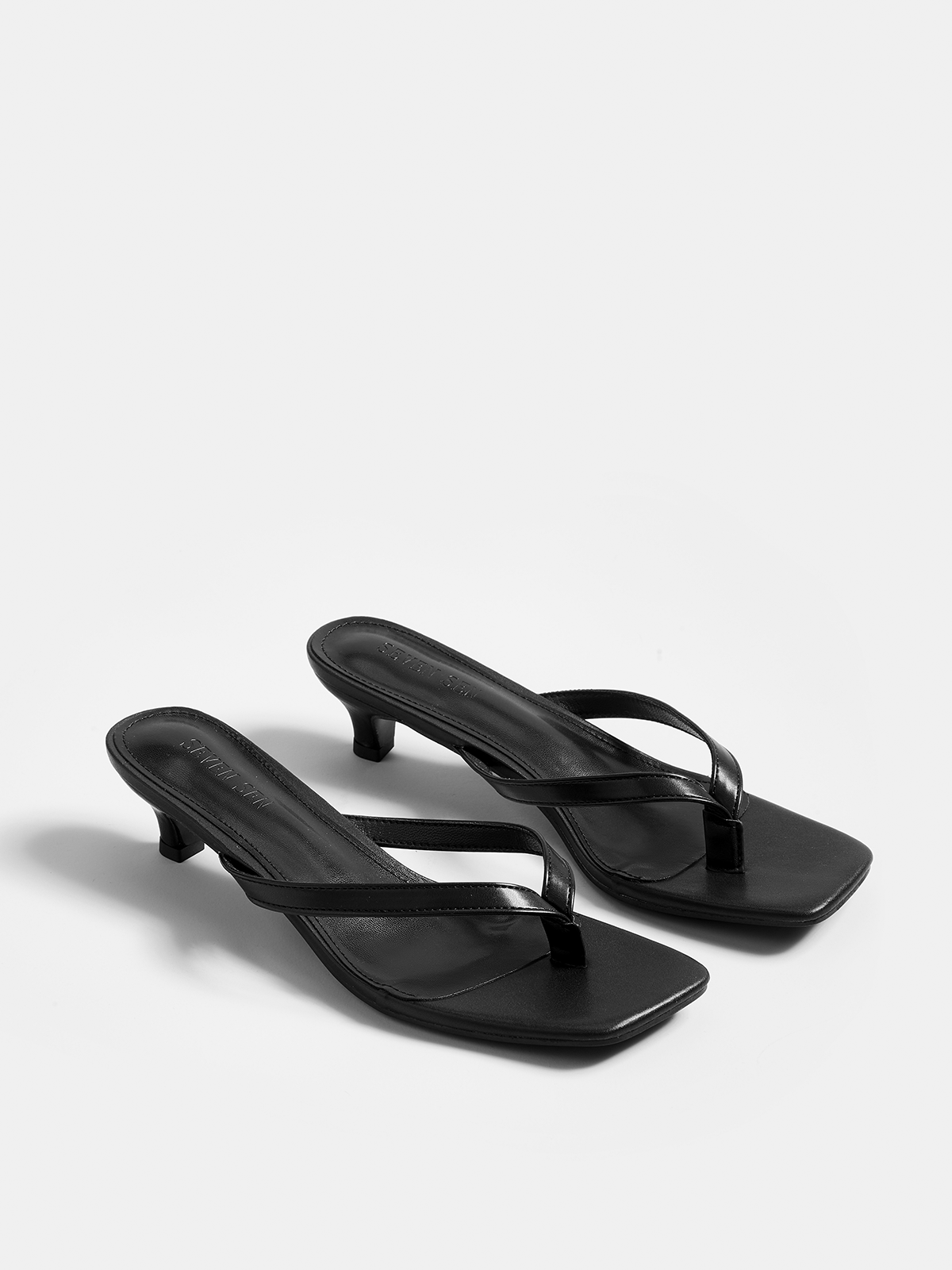 Genuine Leather Thong Kitten Heel Sandals