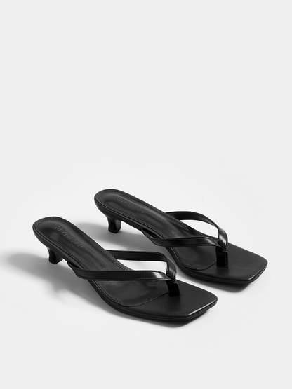 Genuine Leather Thong Kitten Heel Sandals