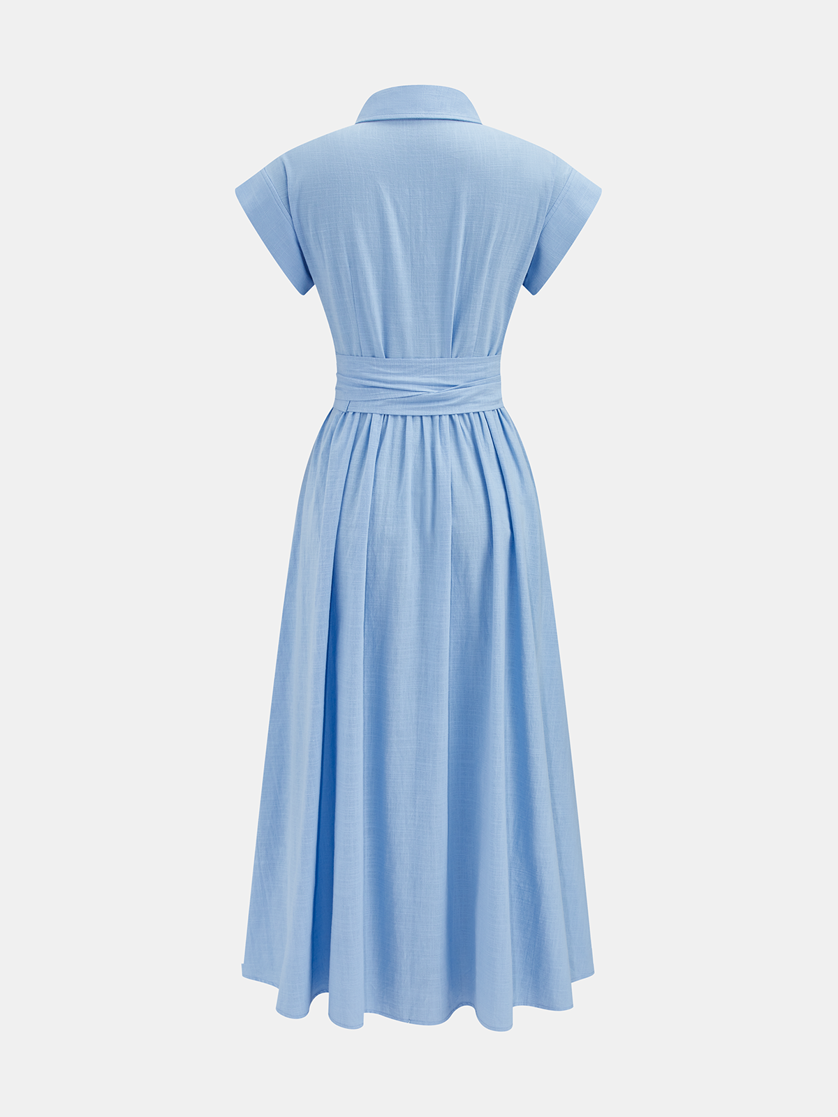 Cotton Belted Short Sleeve Midi Shirt Dress