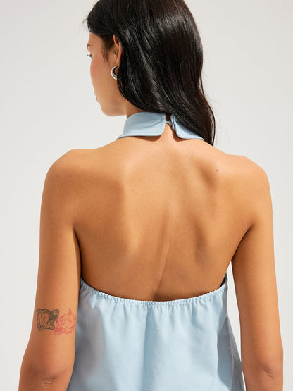 Linen Blend Halter Top & Belted Shorts Set