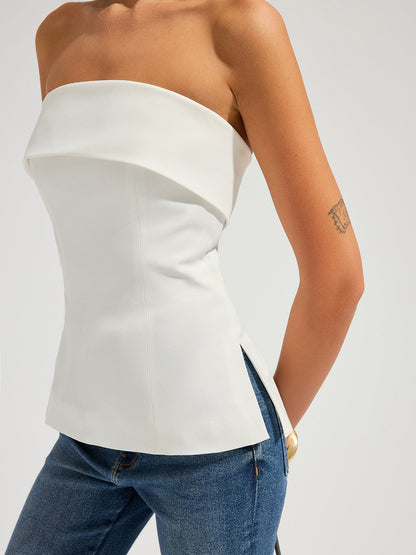 Strapless Foldover Side Slit Tube Top