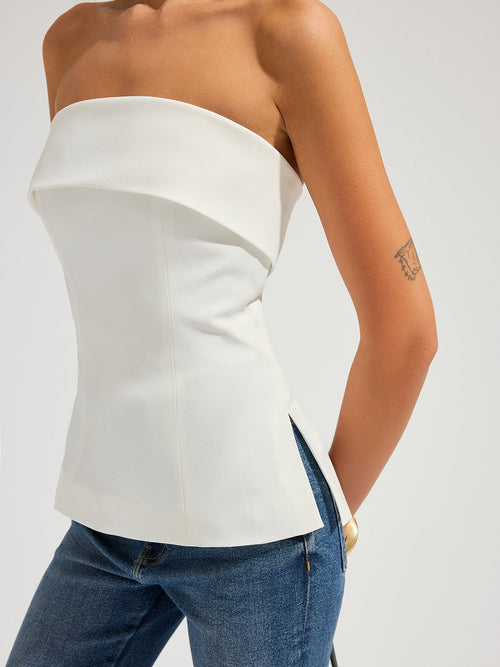 Strapless Foldover Side Slit Tube Top