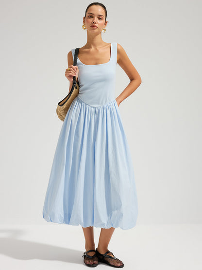Backless Sleeveless Cotton Midi Dress