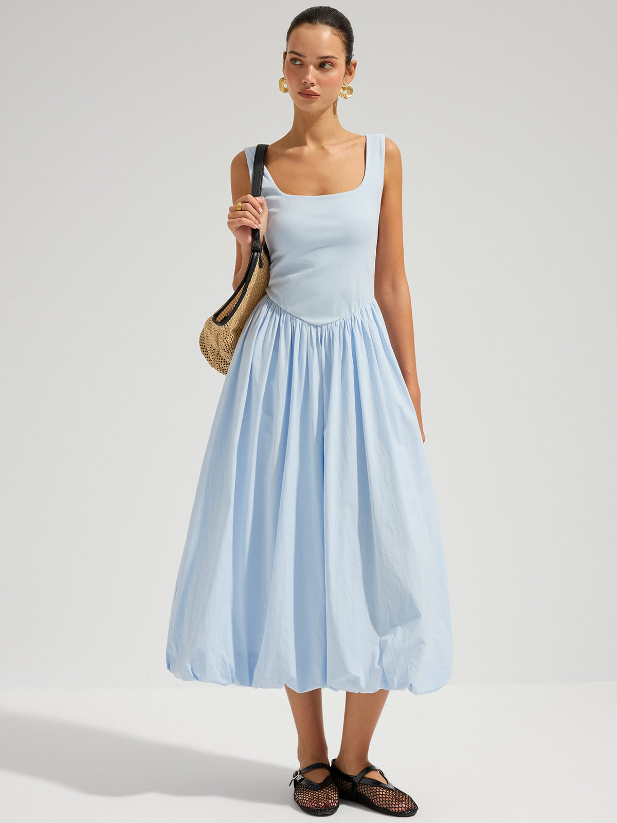 Backless Sleeveless Cotton Midi Dress