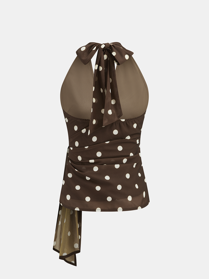 Polka Dot Tie Waist Halter Top